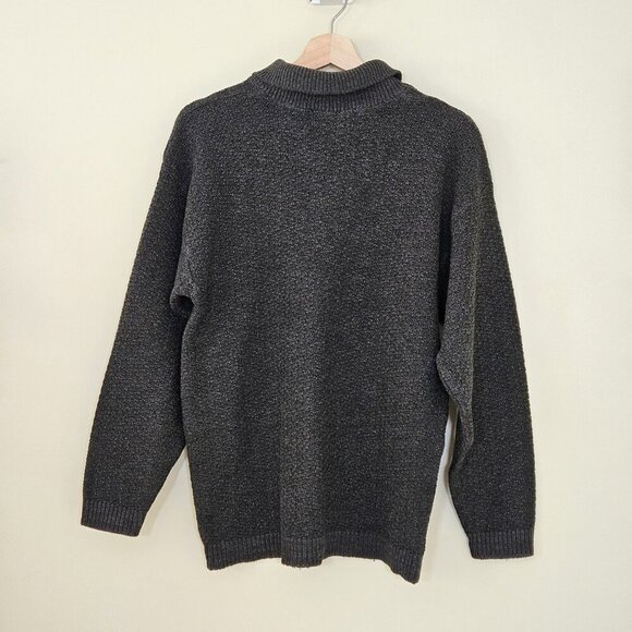 Profilo Sport Sweater Mens M Dark Khaki LS 1/4 Zip Collared Wool Blend Vintage - Picture 2 of 15